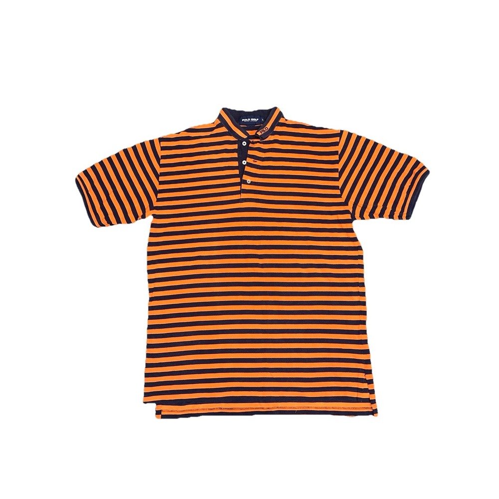 Vintage Polo Golf Striped‎ Collar Logo Shirt Size Large Blue Orange